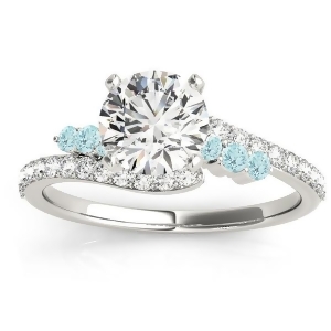 Diamond and Aquamarine Bypass Engagement Ring 14k White Gold 0.45ct - All