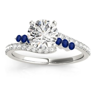 Diamond and Blue Sapphire Bypass Engagement Ring 18k White Gold 0.45ct - All