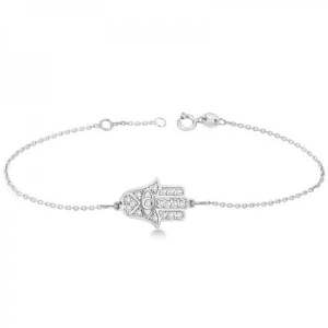 Diamond Hamsa Chain Bracelet 14k White Gold 0.16ct - All