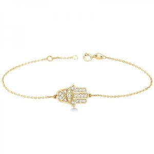 Diamond Hamsa Chain Bracelet 14k Yellow Gold 0.16ct - All