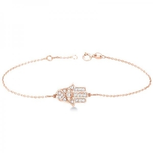 Diamond Hamsa Chain Bracelet 14k Rose Gold 0.16ct - All