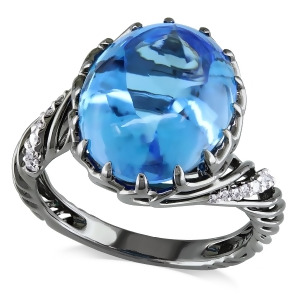 Oval Cabochon Blue Topaz and Diamond Fashion Ring 18k White Gold 9.10ct - All