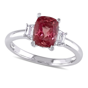 Cushion Pink Tourmaline and Diamond 3 Stone Ring 14k White Gold 1.85ct - All