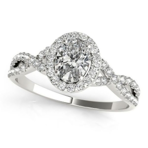 Twisted Oval Diamond Engagement Ring 14k White Gold 1.50ct - All