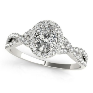Twisted Oval Diamond Engagement Ring 14k White Gold 1.00ct - All