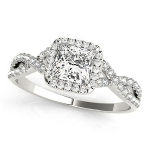 Twisted Princess Diamond Engagement Ring 18k White Gold 0.50ct - All