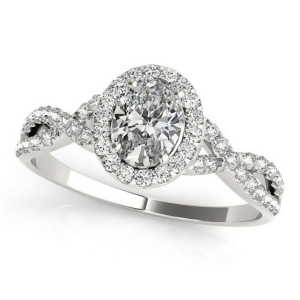 Twisted Oval Diamond Engagement Ring 18k White Gold 1.00ct - All