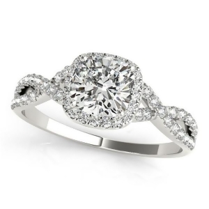 Twisted Cushion Diamond Engagement Ring 14k White Gold 1.50ct - All