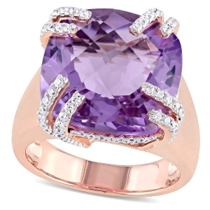 Cushion Pink Amethyst and Diamond Fashion Ring 14k Rose Gold 13.85ct - All