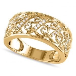 Ladies Pave Set Filigree Diamond Ring 14k Yellow Gold 0.10ct - All