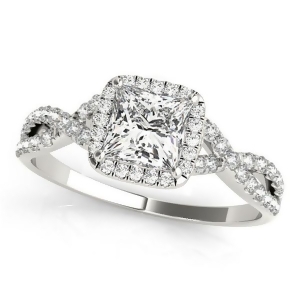 Twisted Princess Diamond Engagement Ring 18k White Gold 1.50ct - All