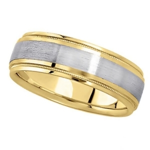 Carved Two-Tone Wedding Band in 18k 7mm - All