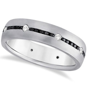 Black and White Diamond Wedding Ring Men's Band 14k White Gold 0.70ct - All