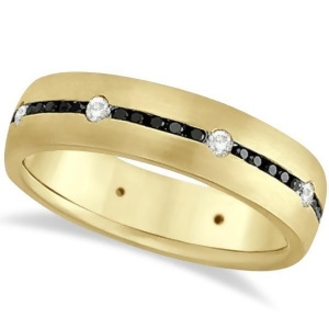 Black and White Diamond Wedding Ring Men's Band 14k Yellow Gold 0.70ct - All