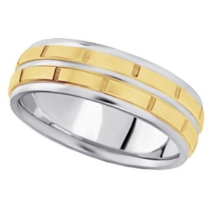 Men's Carved 18k Two-Tone Wedding Band 7mm - All