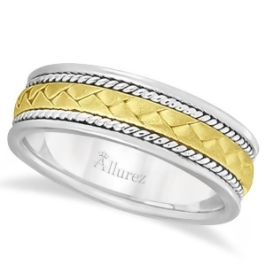 Men's Matt Finish Handwoven Wedding Ring 14k Two-Tone Gold 7mm - All
