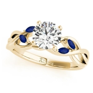 Round Blue Sapphires Vine Leaf Engagement Ring 18k Yellow Gold 1.50ct - All