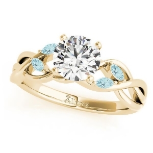 Round Aquamarines Vine Leaf Engagement Ring 18k Yellow Gold 1.50ct - All