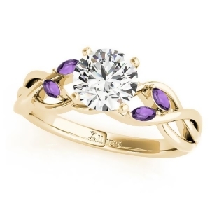 Twisted Round Amethysts Vine Leaf Engagement Ring 18k Yellow Gold 1.50ct - All