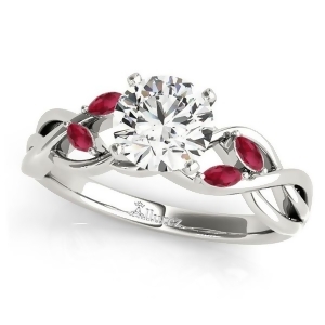 Twisted Round Rubies Vine Leaf Engagement Ring 18k White Gold 1.00ct - All