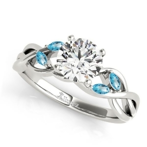 Twisted Round Blue Topaz Vine Leaf Engagement Ring 18k White Gold 1.50ct - All