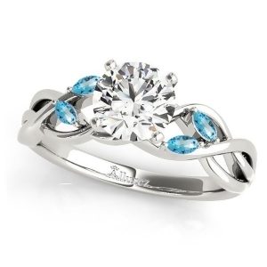 Twisted Round Blue Topaz Vine Leaf Engagement Ring 18k White Gold 1.00ct - All