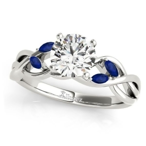 Round Blue Sapphires Vine Leaf Engagement Ring 18k White Gold 1.50ct - All
