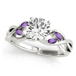 Twisted Round Amethysts Vine Leaf Engagement Ring 18k White Gold 1.50ct - All