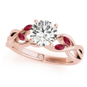 Twisted Round Rubies Vine Leaf Engagement Ring 14k Rose Gold 1.50ct - All