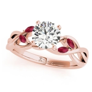 Twisted Round Rubies Vine Leaf Engagement Ring 14k Rose Gold 1.00ct - All