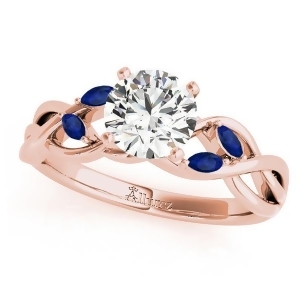 Round Blue Sapphires Vine Leaf Engagement Ring 18k Rose Gold 1.50ct - All