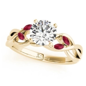 Twisted Round Rubies Vine Leaf Engagement Ring 18k Yellow Gold 1.00ct - All