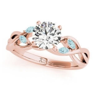 Twisted Round Aquamarines Vine Leaf Engagement Ring 14k Rose Gold 1.00ct - All