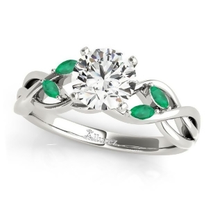 Twisted Round Emeralds Vine Leaf Engagement Ring Platinum 1.50ct - All