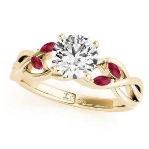 Twisted Round Rubies Vine Leaf Engagement Ring 14k Yellow Gold 1.00ct - All