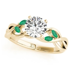 Twisted Round Emeralds Vine Leaf Engagement Ring 18k Yellow Gold 1.50ct - All