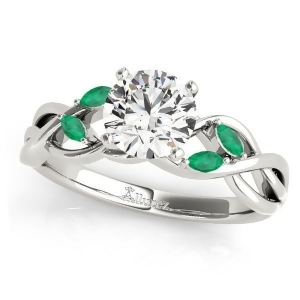 Twisted Round Emeralds Vine Leaf Engagement Ring 18k White Gold 1.50ct - All