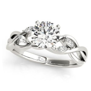 Twisted Round Diamonds Vine Leaf Engagement Ring 18k White Gold 1.50ct - All
