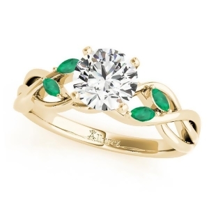 Twisted Round Emeralds Vine Leaf Engagement Ring 14k Yellow Gold 1.00ct - All