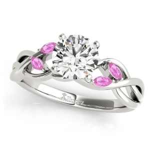 Twisted Round Pink Sapphires Vine Leaf Engagement Ring Palladium 1.50ct - All