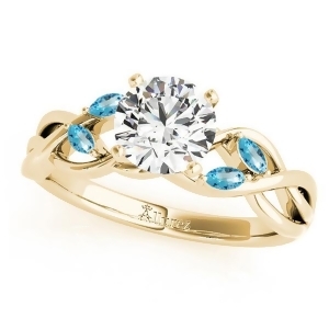 Twisted Round Blue Topaz Vine Leaf Engagement Ring 14k Yellow Gold 1.50ct - All
