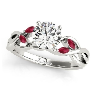 Twisted Round Rubies Vine Leaf Engagement Ring 14k White Gold 1.00ct - All