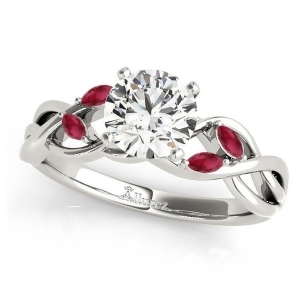 Twisted Round Rubies Vine Leaf Engagement Ring 14k White Gold 0.50ct - All