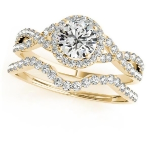 Twisted Round Diamond Engagement Ring Bridal Set 18k Yellow Gold 1.57ct - All