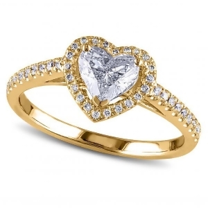 Heart Shaped Diamond Halo Engagement Ring in 14k Yellow Gold 1.00ct - All