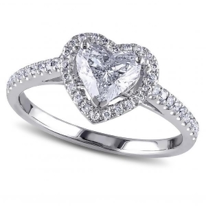 Heart Shaped Diamond Halo Engagement Ring in 14k White Gold 1.50ct - All