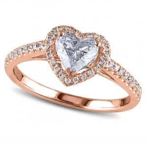 Heart Shaped Diamond Halo Engagement Ring in 14k Rose Gold 1.00ct - All