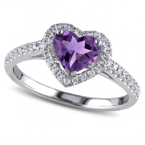 Heart Shaped Amethyst and Diamond Halo Engagement Ring 14k White Gold 1.50ct - All
