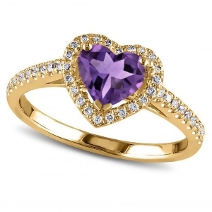 Heart Shaped Amethyst and Diamond Halo Engagement Ring 14k Yellow Gold 1.50ct - All