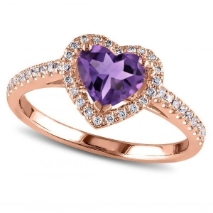 Heart Shaped Amethyst and Diamond Halo Engagement Ring 14k Rose Gold 1.50ct - All